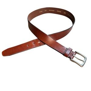 FOSSIL BROWN GENUINE LEATHER BELT SIZE Medium 36 mens silver buckle